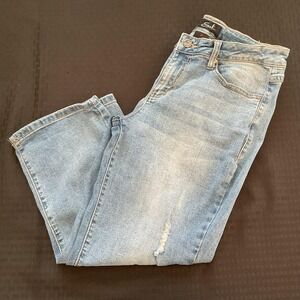 Earl Jean Jeans Womens 8 Blue Distressed Cropped Stretch Denim Mid Rise Casual